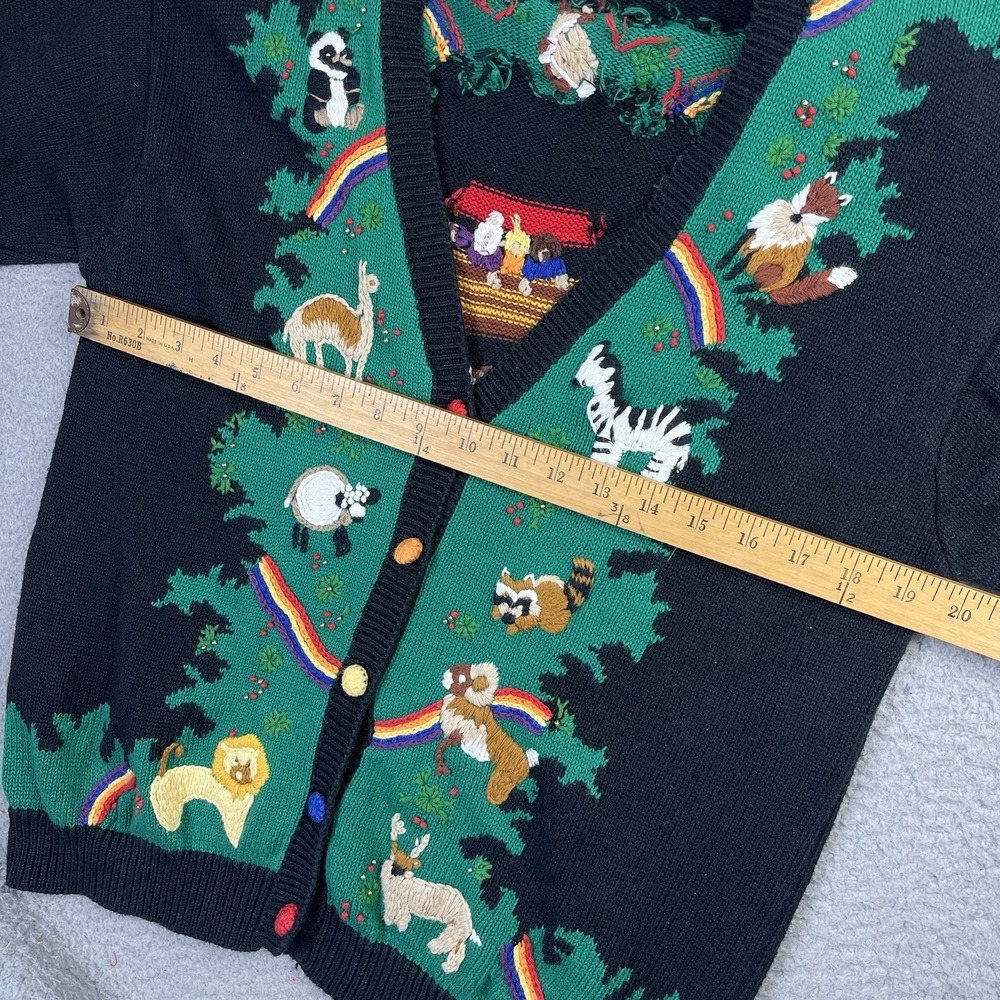 Vintage 90s Susan Bristol Cardigan Sweater Noah's Ark Rainbows Womens Medium - Picture 7 of 8
